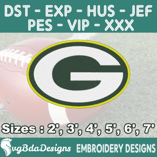 Green Bay Packers Machine Embroidery Design, 6 Sizes Embroidery Machine Designs, NFL Embroidery, Football Embroidery Design Instant Download