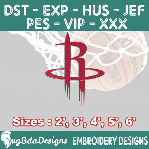Houston Rockets Machine Embroidery Design, 5 Sizes Embroidery Machine Designs, NBA Embroidery, Basketball Embroidery Design, Instant Download