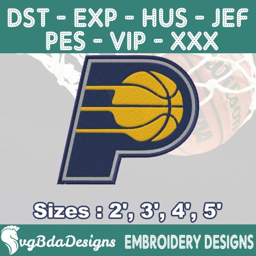 Indiana Pacers Machine Embroidery Design, 4 Sizes Embroidery Machine Designs, NBA Embroidery, Basketball Embroidery Design, Instant Download