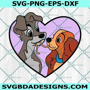 Lady and Tramp Valentine SVG, Lady Tramp Heart SVG, Dog Love SVG, Valentine's Day Svg, Instant Download