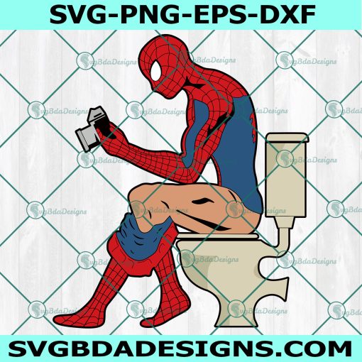 Marvel Comic Book Superhero Spider-Man On The Toilet Bathroom Poster Wall Art SVG, Digital Download