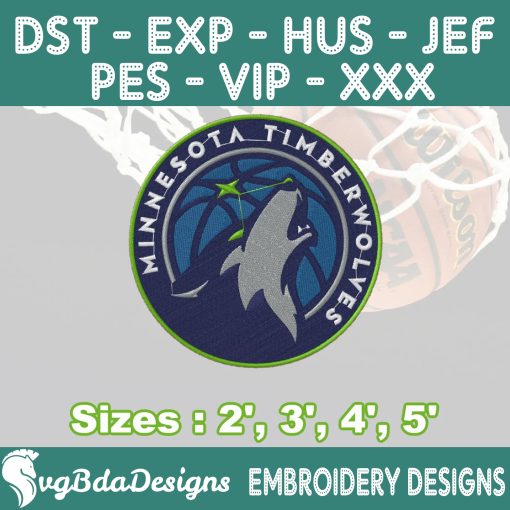 Minnesota Timberwolves Machine Embroidery Design, 4 Sizes Embroidery Machine Designs, NBA Embroidery, Basketball Embroidery Design, Instant Download