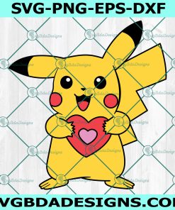 Pikachu Valentine Heart SVG, Pikachu Heart SVG, Holding Heart SVG, Love Pikachu Svg, Instant Download