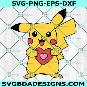 Pikachu Valentine Heart SVG, Pikachu Heart SVG, Holding Heart SVG, Love Pikachu Svg, Instant Download