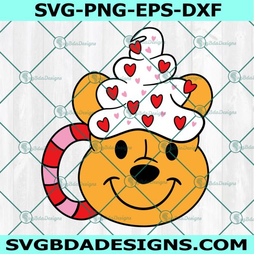 Pooh valentines day mug svg, valentine treats svg, cup of love svg, Valentine's Day Svg, Digital  Download