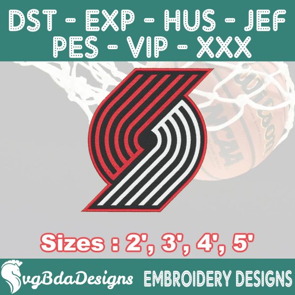 Portland Trailblazers Machine Embroidery Design, 4 Sizes Embroidery Machine Designs, NBA Embroidery, Basketball Embroidery Design, Instant Download