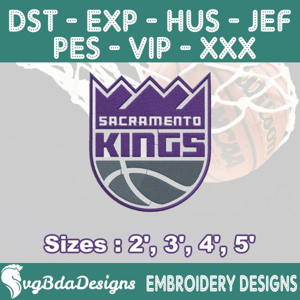 Sacramento Kings Machine Embroidery Design, 4 Sizes Embroidery Machine Designs, NBA Embroidery, Basketball Embroidery Design, Instant Download