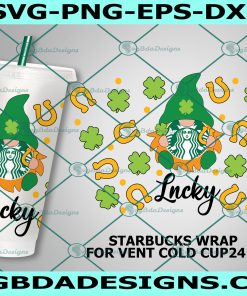 St Patricks Day Gnome Starbucks Cup Svg, Shamrock Gnome Svg, St Patrick’s Day Pattern Decal Full Wrap Starbucks svg, Digital Download