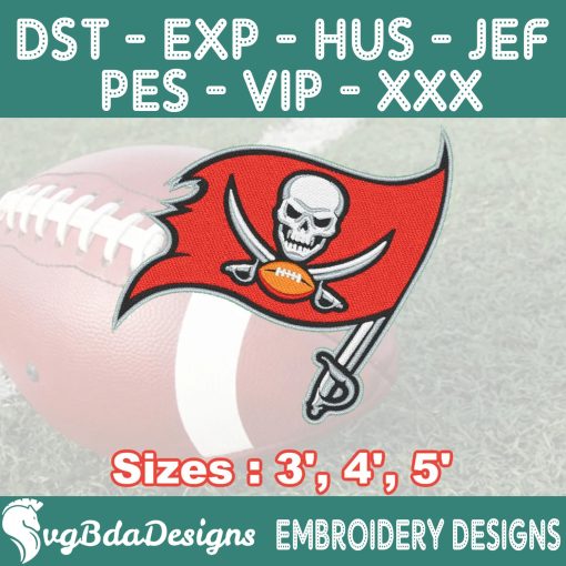 Tampa Bay Buccaneers Machine Embroidery Design, 3 Sizes Embroidery Machine Designs, NFL Embroidery, Football Embroidery Design Instant Download