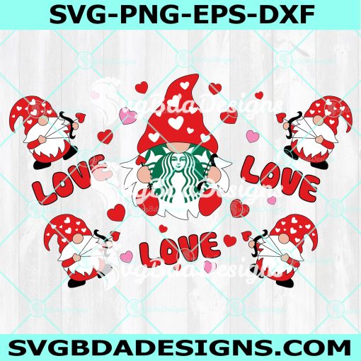 Valentine Gnomes Starbucks Cup svg, Valentine Love Svg, Valentine Pattern Decal Full Wrap Starbucks Venti Cold Cup 24 Oz For Cricut, Digital Download