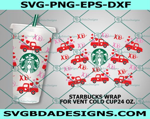 Valentines Red Truck Starbucks Cup svg, Xoxo Svg, Valentins Pattern Decal Full Wrap Starbucks svg, Digital Download