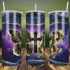 20oz Skinny Tumbler Faith Cross Gold Flower Butterfly Galaxy Agate PNG Sublimation Designs, Christian Tumbler Png, Instant Download