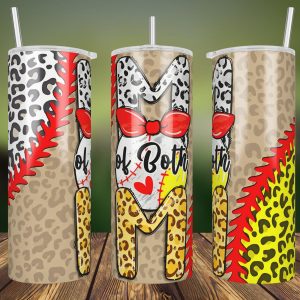 20oz Skinny Tumbler Mom of Both, Softball, Baseball, stitches/Lace, Leopard Sublimation Designs Templates Straight/Warped PNG, Instant Download
