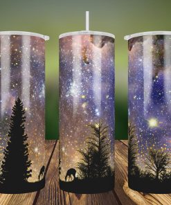 20oz Skinny Tumbler Night Galaxy Gold Glitter PNG Sublimation Design, Night Forest Tumbler Wrap Png, Instant Download