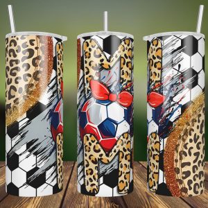 20oz Skinny Tumbler Soccer Mom Bandana Leopard PNG Sublimation Design