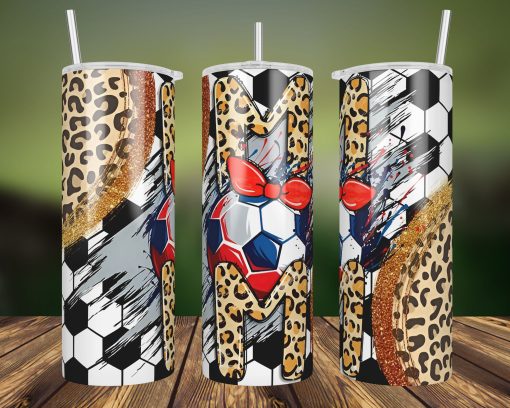 20oz Skinny Tumbler Soccer Mom Bandana Leopard PNG Sublimation Design, Soccer Mom Tumbler Wrap Straight/Warped PNG, Instant Download