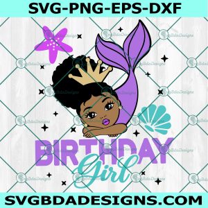 Mermaid Birthday Girl Svg, Mermaid Birthday Svg, Peekaboo Girl Svg, Afro Ponytails Svg, Afro Princess Svg, File For Cricut, File For Silhouette, Instant Download