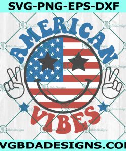 American Vibes Smiley Svg, Fourth of July Svg, Retro 4th of July Svg