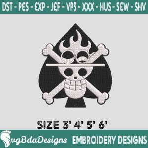 Black White Portgas D. Ace Roger Embroidery Design, One Piece Embroidery Machine Designs, Portgas D. Ace Roger Embroidery, Machine Embroidery Design