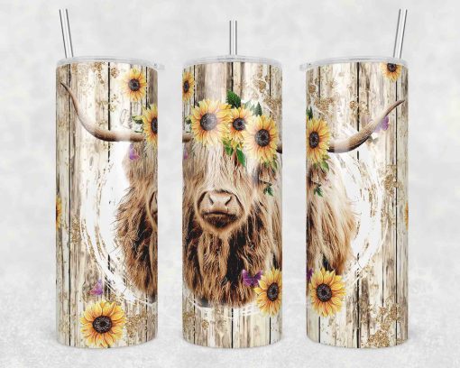 Cow Sunflower Tumbler Wrap, 20oz Skinny Tumbler, Straight Designs, Sunflower Tumbler Png, Cow Sunflower Wrap Png, INSTANT DOWNLOAD