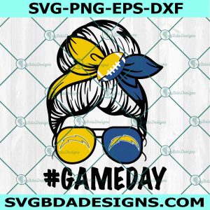 Messy Bun Los Angeles Chargers Svg, Los Angeles Chargers Fan Svg, Los Angeles Chargers Girl Messy Bun Svg, Los Angeles Chargers Svg, NFL Football Svg