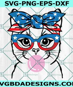 Patriotic Cat With Bandana Glasses Svg, 4th of July Svg