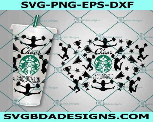 Cheer Squad Starbucks Cup Svg, Cheerleader Svg, Cheer Pattern Decal Full Wrap Svg, Full Wrap for Starbucks Svg, File For Cricut