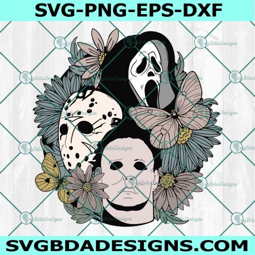 Floral Horror Characters Halloween Svg, Horror Movies Svg, Halloween Svg, Floral Horror Characters Svg, File For Cricut