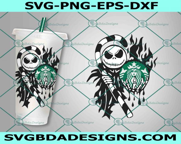 Jack Skellington Ghost Starbuck SVG, Jack Skellington Svg, Halloween Starbucks Svg, Full Wrap for Starbucks Svg, File For Cricut