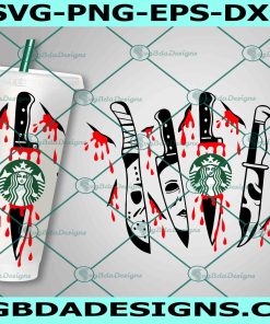 Killer Bloody Knife Starbucks Svg, Halloween Starbucks Svg, Horror Movies Starbucks Svg, Full Wrap for Starbucks Svg, File For Cricut