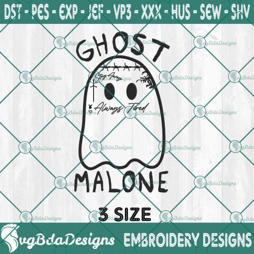Ghost Malone Embroidery Designs, Post Malone Embroidery Designs, Halloween Embroidery Designs, Cute Ghost Embroidery Design