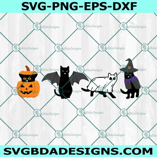Halloween Black Cat Svg, Ghost Svg, Cat Pumpkin Svg, Cat Witch Svg, Black Cat Svg, Spooky Season Svg, File For Cricut