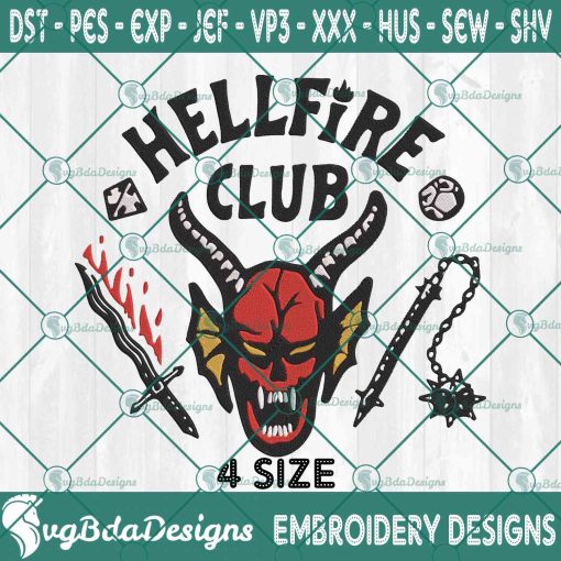 HellFire Club Embroidery Designs, Stranger Things Embroidery Designs, Halloween Embroidery Designs, Horror Embroidery Design