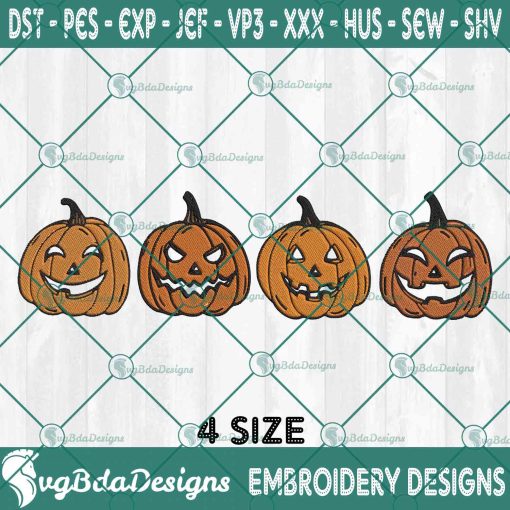 Pumpkin Embroidery Designs, Four Smiley Pumpkin Embroidery Designs, Halloween Embroidery Designs, Autumn Fall Pumpkin Embroidery Design