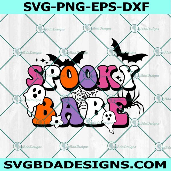 Spooky Babe Svg Png, Halloween Svg, Fall Svg, Autumn Svg, Boo Svg, Boho Wavy Stacked Svg, File For Cricut
