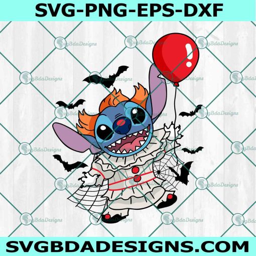 Stitch x Pennywise Clown Svg, Stitch Svg, Pennywise Clown Svg, Disney Halloween Svg, Horror Character Halloween Svg, File For Cricut