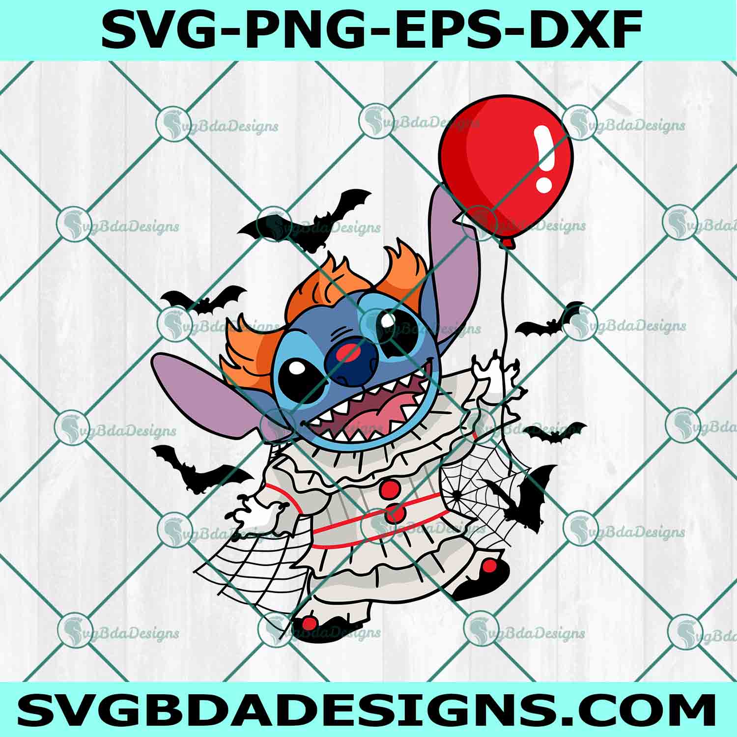 Stitch x Pennywise Clown Svg, Stitch Svg, Pennywise Clown Svg, Disney Halloween Svg, Horror Character Halloween Svg, File For Cricut
