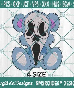 Teddy Bear X Scream Ghostface Embroidery Designs, Halloween Embroidery Designs