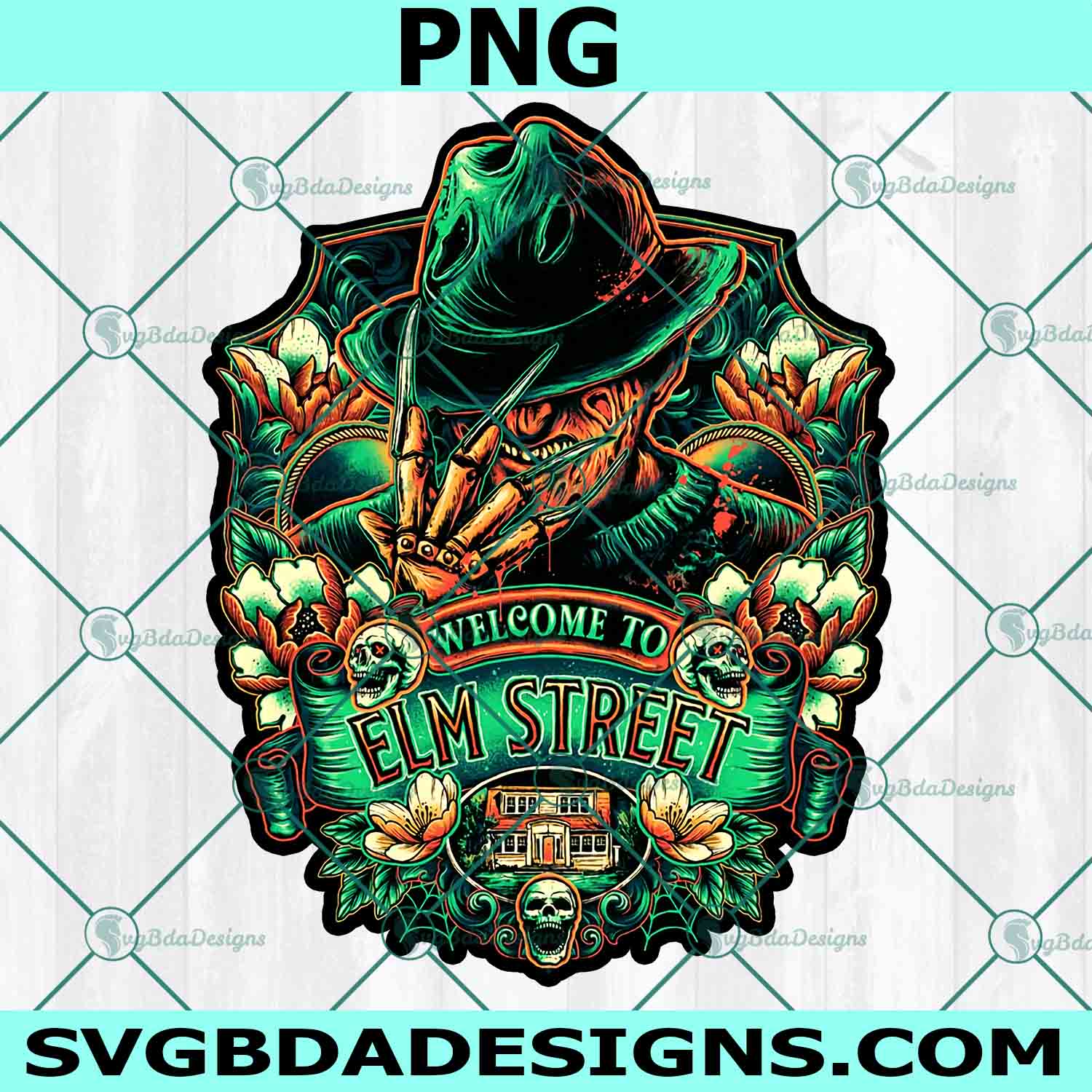 Welcome to Elm Street Png, Freddy Kruger Png, Nightmare on Elm Street Png, Horror Movies Png, Halloween Png, Horror Character Png, File For Cricut