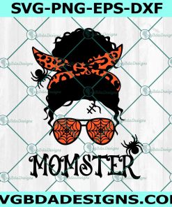 Messy Bun MOMSTER CURLY HAIR Svg PNG, Mama Halloween svg