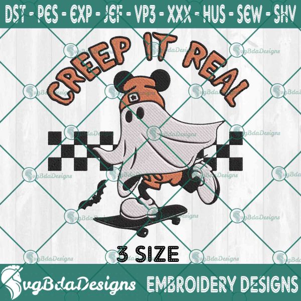 Mickey Ghost Creep It Real Embroidery Designs, Creep It Real Embroidery Designs, Halloween Embroidery Designs, Disney Mickey Ghost Embroidery Designs