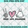 Peace Love Halloween Svg PNG, Cute Ghost Svg, Gift for HAlloween Svg, Peace Love Ghost Svg, Halloween Spooky Svg, File For Cricut
