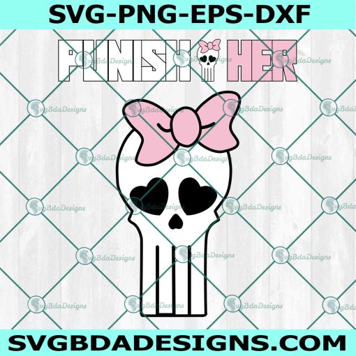 Punish Her Svg PNG, Skull Punish Svg, Cute Halloween Svg, Punisher Logo With Bow SVG, File For Cricut