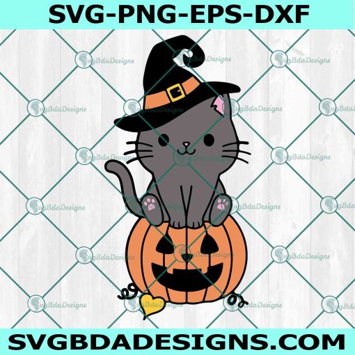 Witch Cat Pumpkin Svg, Halloween Cat Svg, Witch Cat Svg, Cute Cat Svg, Pumpkin Halloween Svg, File For Cricut