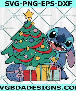 Stitch with Christmas Tree and Gift Svg, Stitch Christmas Svg, Disney Christmas Svg, Merry Christmas Svg, Disney character Svg, File for Cricut