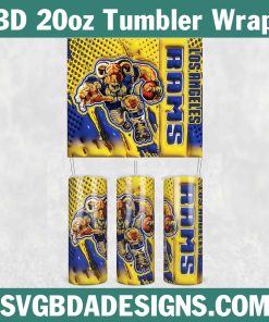 Los Angeles Rams 3D Inflated Tumbler Wrap, 20oz NFL 3D Tumbler, Rams Mascot 3D Inflated PNG, 20oz NFL Tumbler Template, Sport Tumbler Wrap