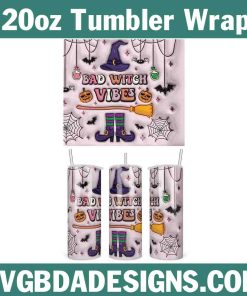 3D Inflated Bad Witch Vibes Tumbler Wrap PNG, Halloween 3D Tumbler Wrap