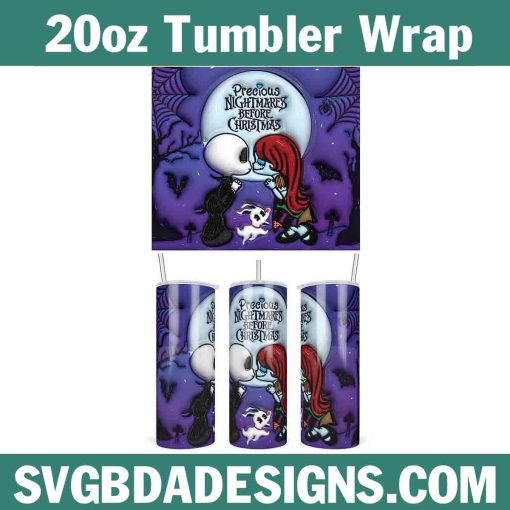 3D Inflated Jack and Sally Tumbler Wrap PNG, Halloween 3D Tumbler Wrap, Nightmare before christmas Tumbler PNG