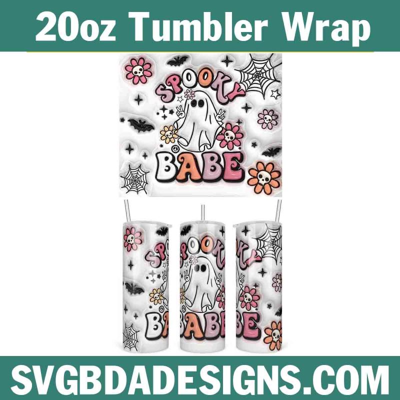 3D Inflated Spooky Babe Tumbler Wrap PNG, Halloween 3D Tumbler Wrap, Ghost Spooky Tumbler PNG