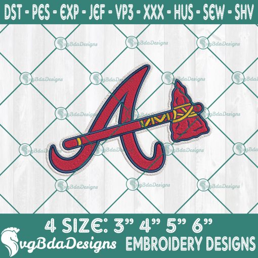 Atlanta Braves Embroidery Designs Machine, MLB Logo Embroidered, Braves Embroidery Designs Baseball Embroidery Designs, MLB Baseball Logo Embroidery Designs